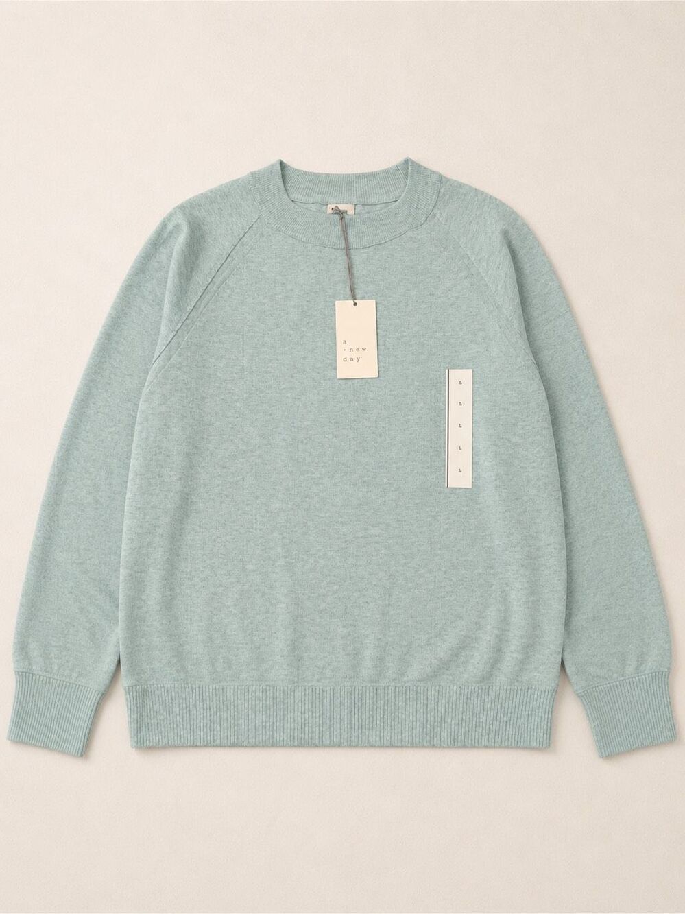 A New Day Women’s Large Aqua Blue Raglan Crewneck Sweater NWT